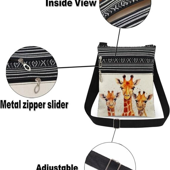 Giraffe Crossbody Bag Polyester Adjustable Strap Safari Women Travel Purse - Picture 6 of 7